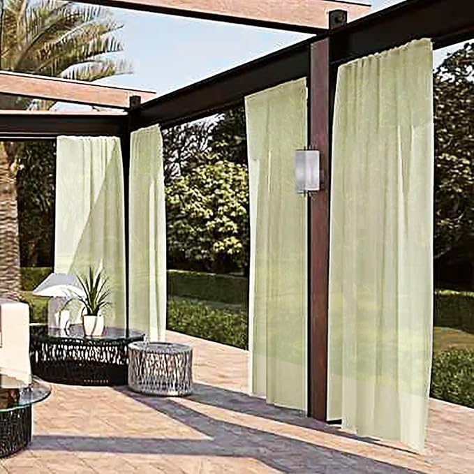 SpaceDresser Waterproof Outdoor Sheer Curtains for Patio - 2 Panels Rod Pocket Indoor Voile Sheer Curtain for Living Room,52W x 120L inch,Sage Green