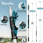 TelesPro Extendable Tree Trimmer: Manual Pole Saw | 5-12ft Telescoping Pruning Pole for Tree Trimming | Saw Attachment, Safety Goggles, and Gloves Included | Trim Branches up to 2" Diameter