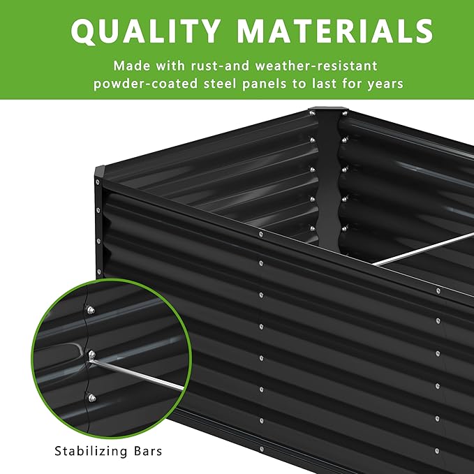 2PCS 8x2x1FT Galvanized Raised Garden Bed,Planter Raised Beds-Metal Garden Box,Large Plant for Outdoor Planting, Vegetables Bed，Flower,herb-Black