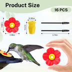 16 Sets Replacement Flowers for Hummingbird Feeder Parts with 2pcs Humming Bird Feeder Brushes for Cleaning, Hummingbird Feeder Replacement Flowers for Outdoor Hanging Bird Feeder Bee Guards Kit