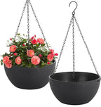 12 inch Hanging Planters for Indoor Plants, 2 Pack Planters for Outdoor Plants with Drainage Holes and Chain, Round Plastic Hanging Baskets, Hanging Flower Pots for Balcony Garden Decor-Black