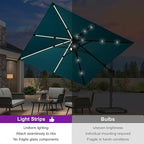 PURPLE LEAF 10 Feet Patio Umbrella Outdoor Cantilever Solar Powered LED Swivel Square Umbrella Aluminum Offset Umbrella with 360-degree Rotation for Garden Deck Pool Patio, Turquoise Blue
