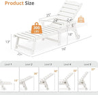 LUE BONA Outdoor Chaise Lounge Chairs Set of 4, HDPS Chaise Lounger, 5 Positions Adjustable Lounge Chairs, Pool Lounge Chair with Wheels for Poolside, White