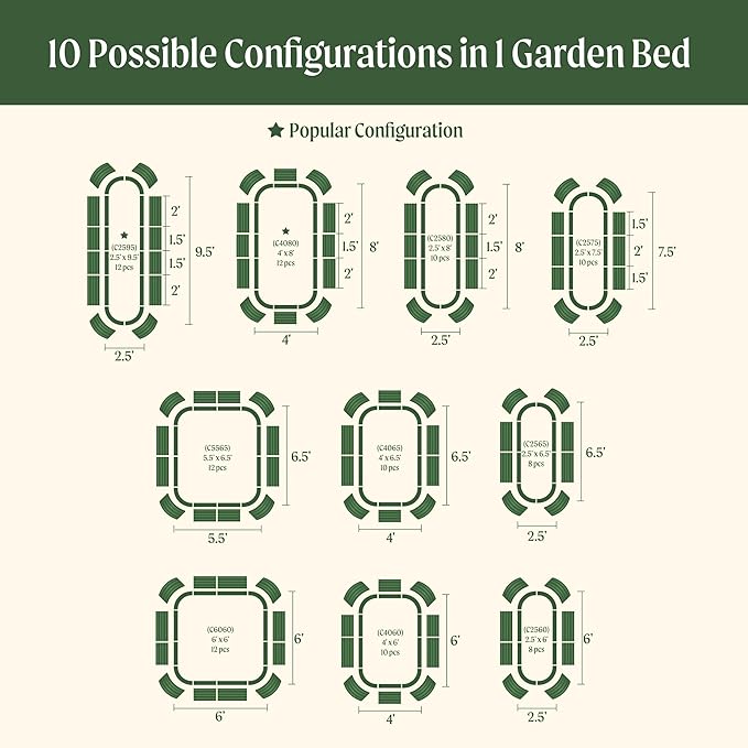 Vego garden Raised Garden Bed Kit, 17" Tall 10 in 1 Jumbo Modular Raised Garden Beds Metal Planter Box for Vegetables, Flowers, Herbs, British Green