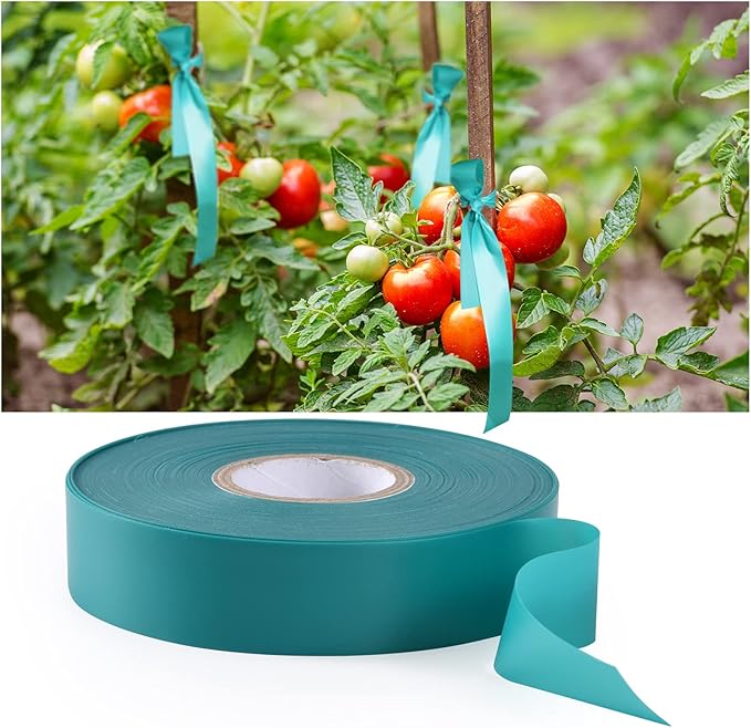 4 Rolls Stretch Tie Tape, 1” Wide 200FT Reusable Garden Plant Ties Green Tapes for Plants, Thick Garden Vinyl Stake Ribbon for Branches Flowers Tomatoes Indoor Outdoor Greenhouse