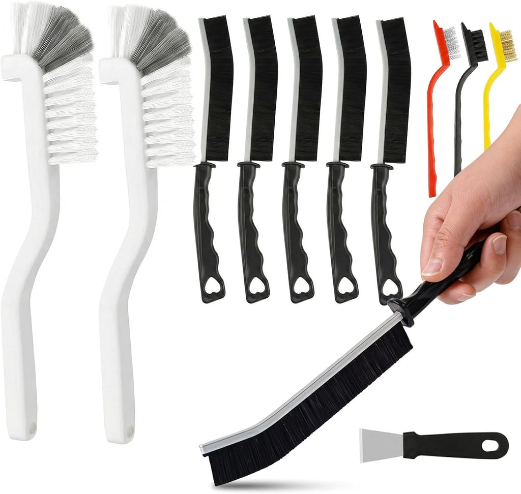11Pcs Stove Cleaning Brush Set, Hard Bristle Scrub Brushes Tools Set, Multifunctional Grout Brush for Stove, Grills, Ktichen, Window and Corners