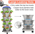 GameXcel Vertical Planter 6 Tier Stackable Planters Garden Planters Strawberry Herb Flower and Vegetable Planter Indoor Outdoor Gardening Pots with Removable Wheels and Tools 2-Pack