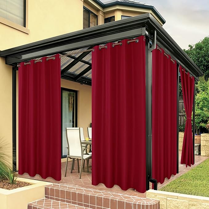 BONZER Outdoor Curtains for Patio Waterproof Thick Privacy Grommet Light Filtering Outside Curtains for Porch Pergola Gazebo Deck, 1 Panel, 84W x 108L inch, Red