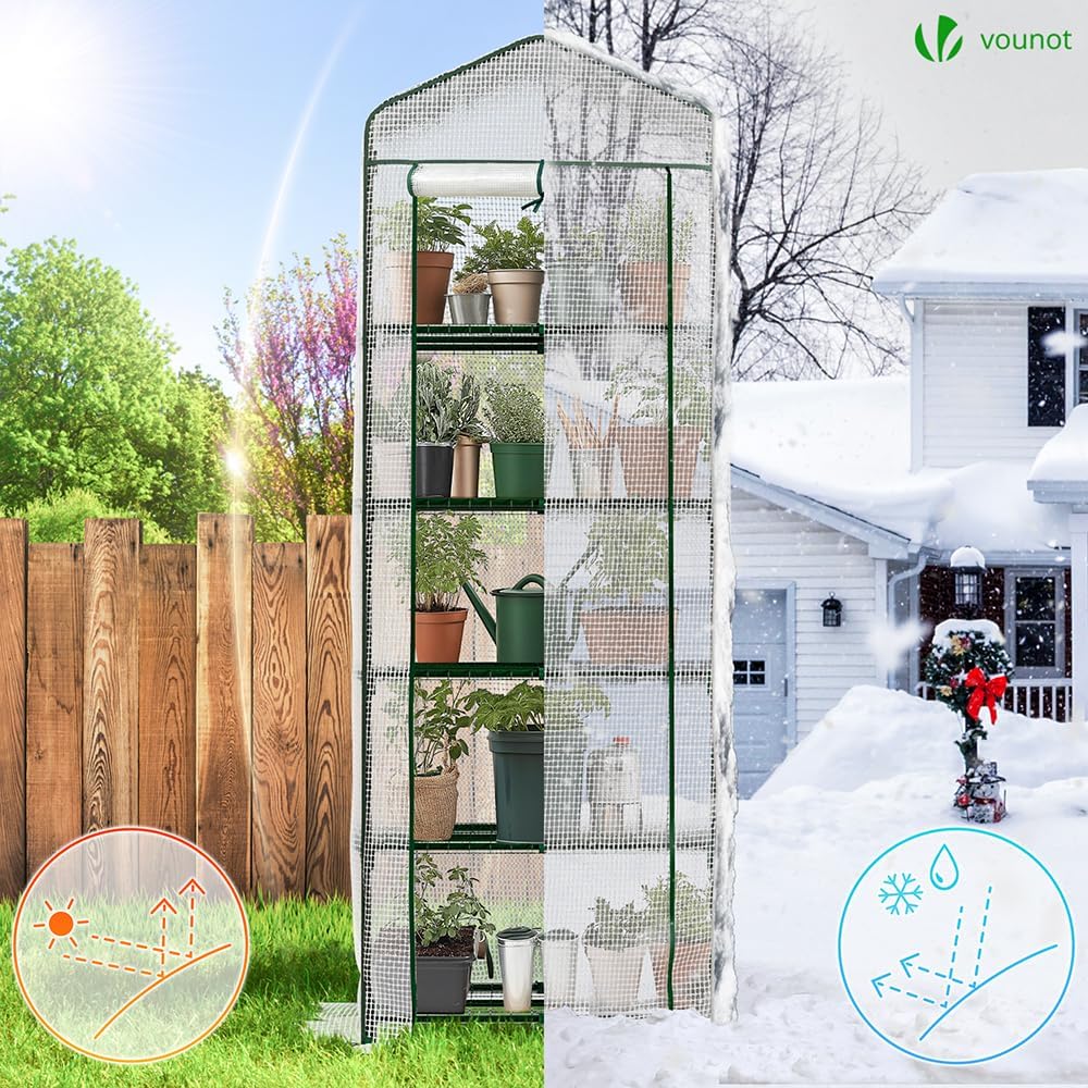 vounot® mini greenhouse with 5-tier shelves garden greenhouse, close-up detail