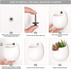 Mkono Wall Planter Ceramic Hanging Pot with Artificial Fake Plants, 3 Pack | 8 Realistic Succulents Included,White Air Plant Holder,Wall Mounted Vase,No Water Needed,Home/Bathroom Decor,Plant Lover Gift