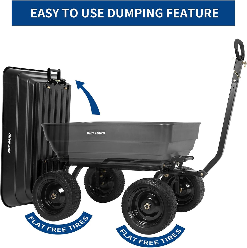 bilt hard poly garden dump cart 1200 lbs, front angle view
