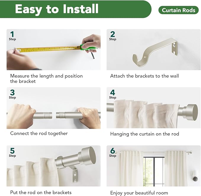 Time Forest Curtain Rods for Windows 48 to 84, 1 Inch Adjustable Heavy Duty Long Window Drapery Rods with End Caps, Indoor Outdoor Curtain Rod for Patio Bedroom, Size 32" - 90", Brushed Nickel