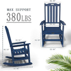 Oversized Rocking Chair Set of 4, Outdoor Rocking Chair for Adults, All Weather Resistant Porch Rocker for Lawn Garden, Navy Blue