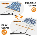 2 Person Outdoor Hammock with Stand, Cotton Rope Hammock with Polyester Pad, Adjustable Steel Frame, Portable with Carrying Bag – for Patio, Backyard, Garden, Beach, Blue