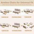 2-Piece Patio Furniture Set, Outdoor Wicker Sectional Sofa with Coffee Table, Anti-Slip & Thick All-Weather Cushions for Party, Poolside, Backyard, Beige