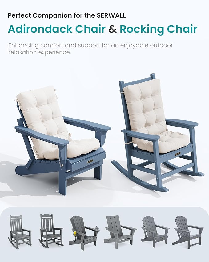 SERWALL HDPE Outdoor Rocking Chair Cushion Set of 2 Memory Foam Cushion Beige