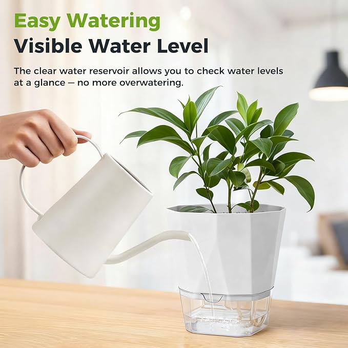 2 Pack Self Watering Pots for Plants, 8.4" Self Watering Planters Large African Violet Self Watering Clear Pots for Plants Large Herb Orchid Flower Houseplant Pots, Light Grey