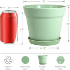WOUSIWER 16 Pack 6 inch Plastic Planters, Plastic Indoor Planter Flower Pots, Heavy Duty and Stylish 6 Inch Plant Pots for Indoor Plants with Drainage Holes and Tray for Plants Flowers, Green