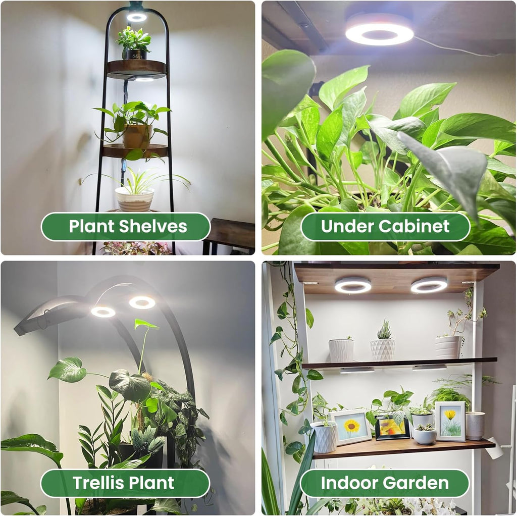 Kullsinss 3.5" Grow Lights for Indoor Plants, 24W Full Spectrum Plant Light | 4-Head Plant Grow Lamp with 6/12/16H Auto Timer, 5 Brightness Levels, DC Adapter, Ideal for Under Cabinets, Plants Shelves