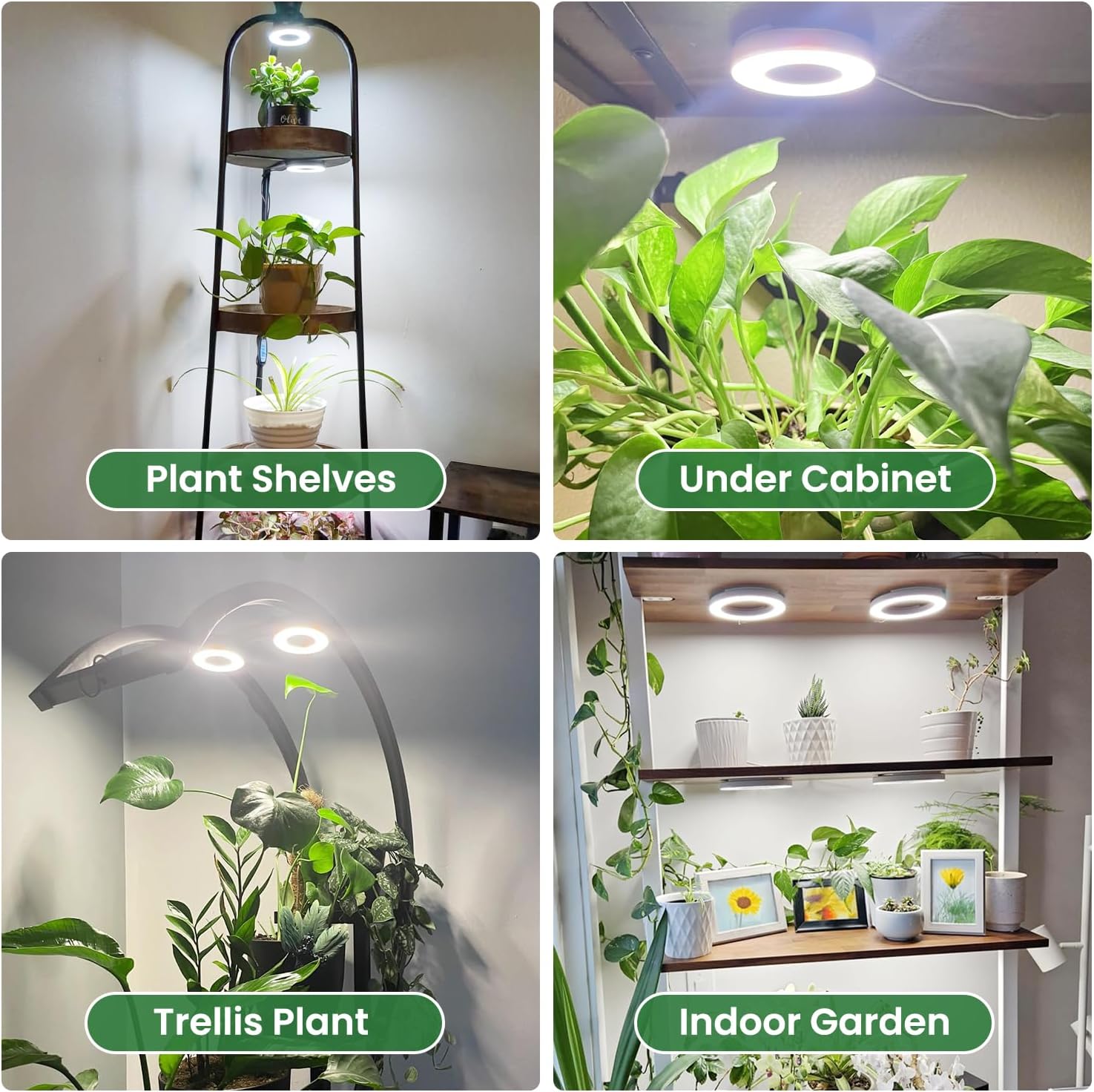 Kullsinss 3.5" Grow Lights for Indoor Plants, 24W Full Spectrum Plant Light | 4-Head Plant Grow Lamp with 6/12/16H Auto Timer, 5 Brightness Levels, DC Adapter, Ideal for Under Cabinets, Plants Shelves