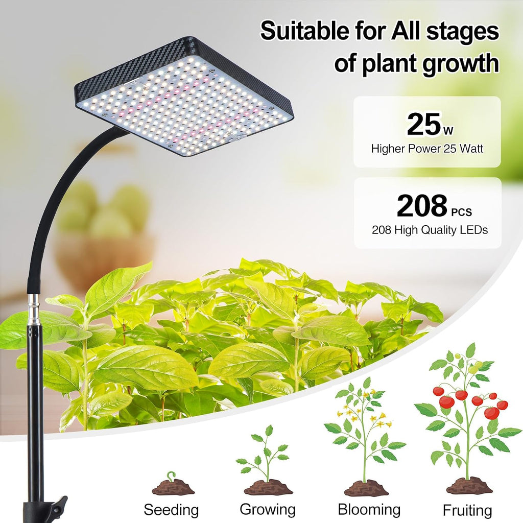 25 Watt Grow Light with Stand, Enough Bright, NO Need Adapter, 4/8/12/16/20H 5-Mode Timer, Natural Sunlight Full Spectrum Plant Growing Lamps for Tall Houseplants & Bonsai Tree