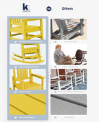 KINGYES HDPE Rocking Chairs Outdoor, Patio Rocking Chairs with 330lbs Support, Smooth Porch Rocker for Deck Lawn Yard, Yellow