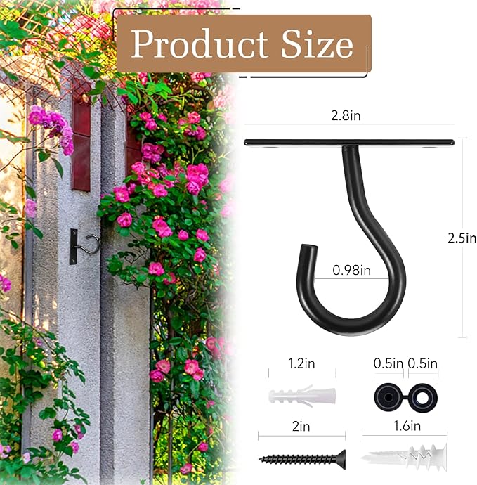 Ceiling Hooks for Hanging Plant, Hanger for Indoor and Outdoor Plant Pots Holder, Wall Hook for Planters, Flower Basket, Wind Chimes, Lanterns, Lights, Bird Feeders, Home Decor-2.5Inch 2Pack