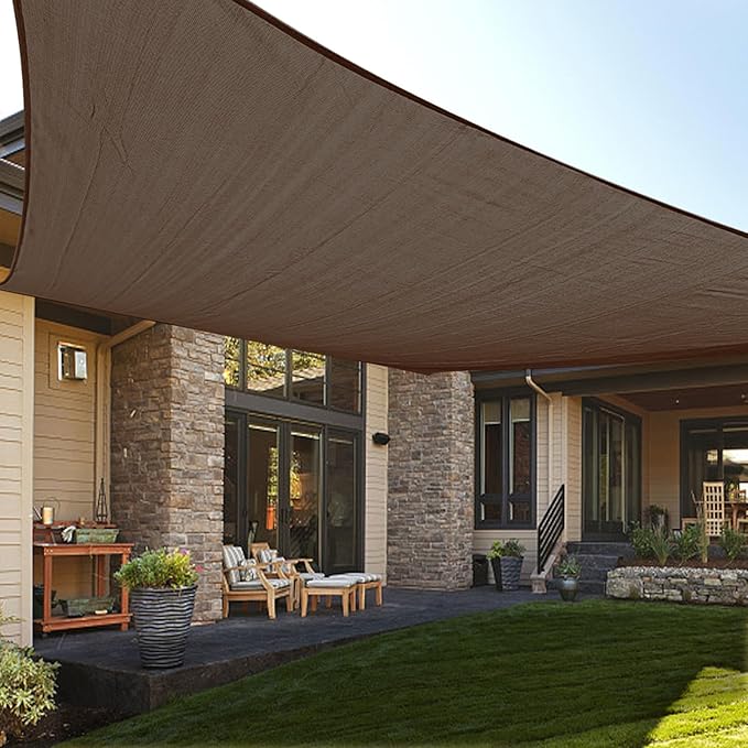 LOVE STORY Custom Size 9'x14' Brown Sun Shade Sail Rectangle UV Block Canopy Patio Sail Sunshades Fabric for Outdoor Garden Carport (We Make Custom Size)