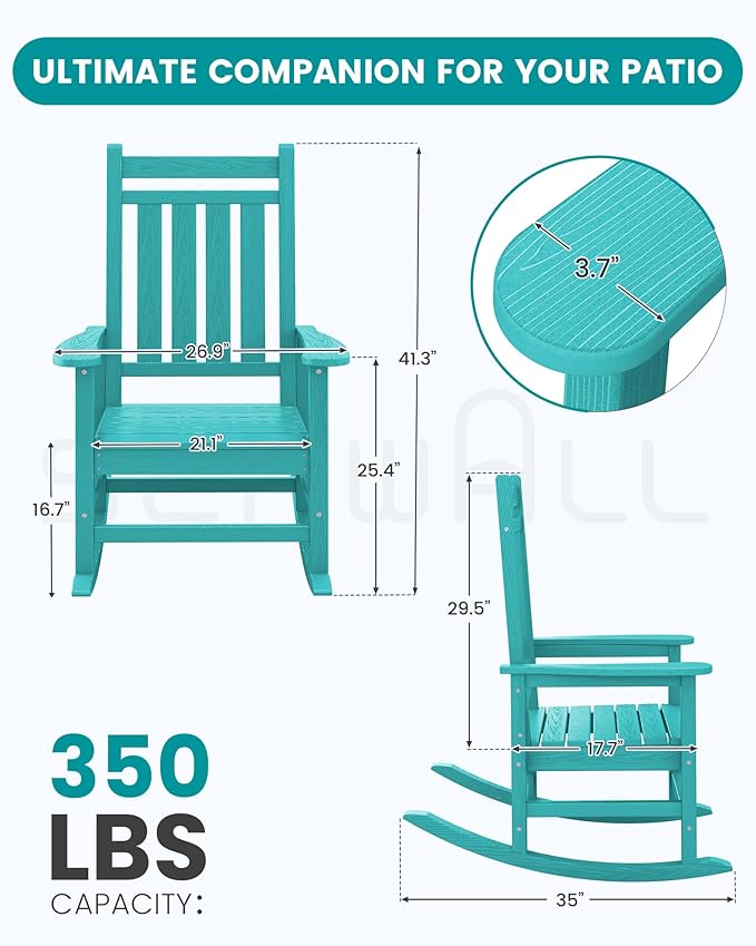 SEWALL HDPE Rocking Chair, Oversized Outdoor Rocking Chair for Adults, Patio Rocker for Porch, Aruba