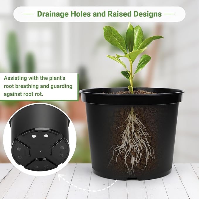 GREANER 5 Gallon Pots for Plants, 5PCS Black Nursery Pots with Drainage Holes, Plastic Seed Starting Container for Succulents, Flowers, Tomatoes, Seedlings