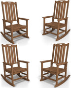 Oversized Rocking Chair Set of 4, Outdoor Rocking Chair for Adults, All Weather Resistant Porch Rocker for Lawn Garden, Wood