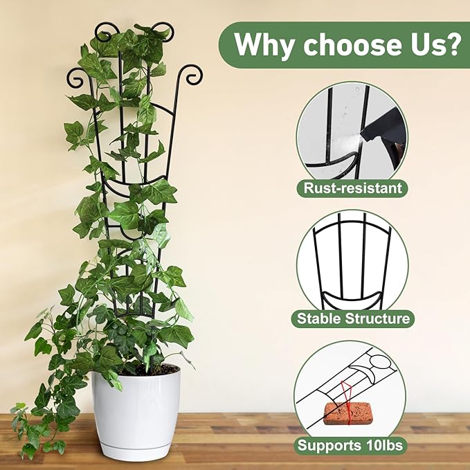32.6in Plant Trellis for Climbing Plants Indoor Outdoor, Expandable Large Metal Garden Trellis for Potted Plants, Heavy-Duty Tall Pothos Plant Climber Support for Ivy Pothos Hoya Monstera, 2P