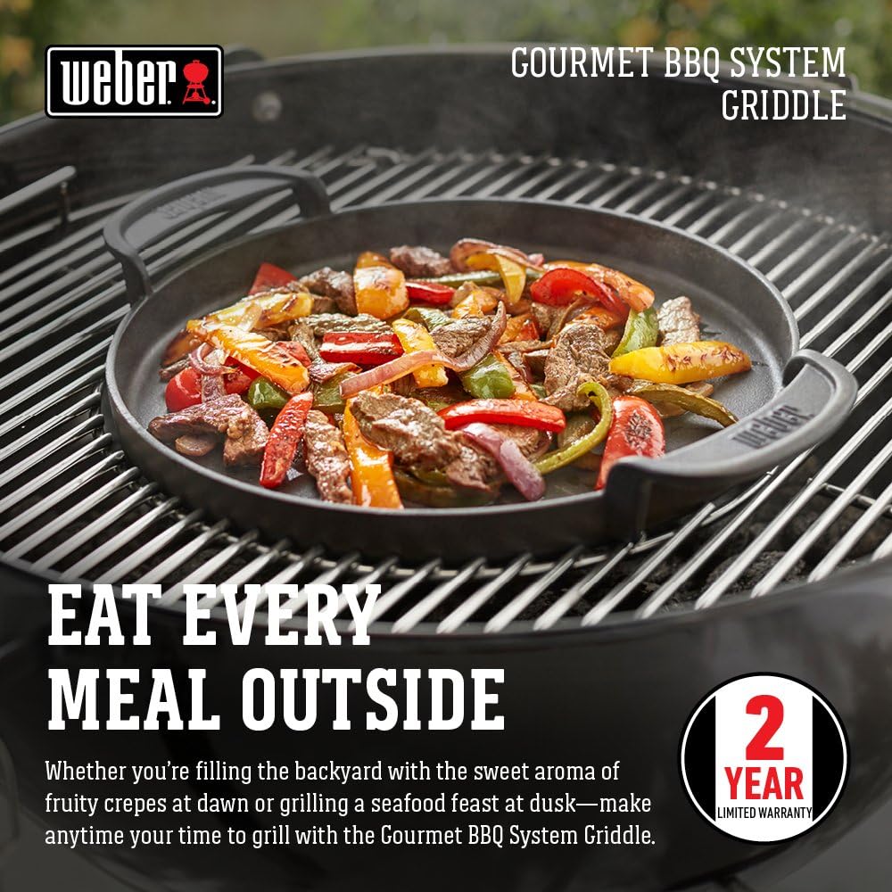Weber® Gourmet BBQ Griddle, Porcelain-Enameled Cast Iron | Non‑Stick Round Griddle with Handles for Charcoal, Gas & Pellet Grills, Perfect for Breakfast & High‑Heat Grilling, Flat-Top