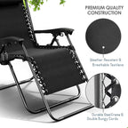 Nestl Zero Gravity Chairs Set of 4, Patio Lounge Chair Outdoor with Pillows & Cup Holder Trays, Adjustable Steel Mesh Reclining Camping Chair, Folding Patio Lawn Chair for Deck, Beach, Yard - Black