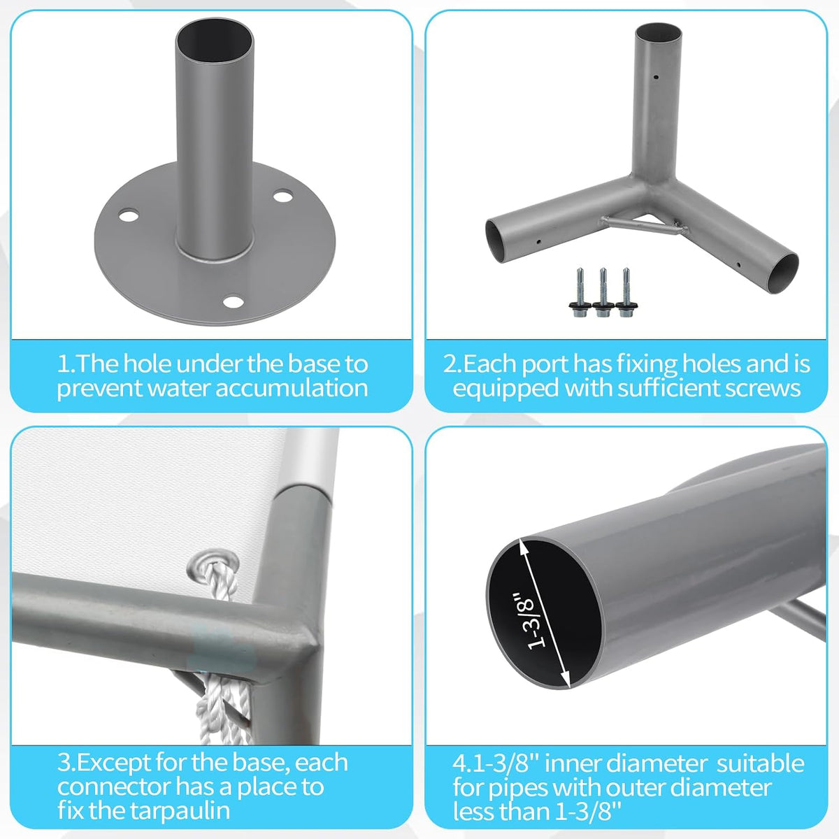 8 leg carport kits，slant roof canopy fitting kit, close-up detail