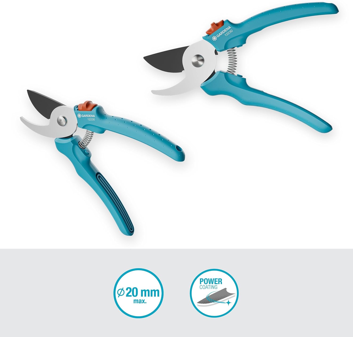 Gardena Secateurs EasyCut, Bypass Cut, Garden Secateurs, 20 mm Cutting Diameter, Ergonomic Handles, Precision-Ground Steel Blades, PowerCoating (12230-20)