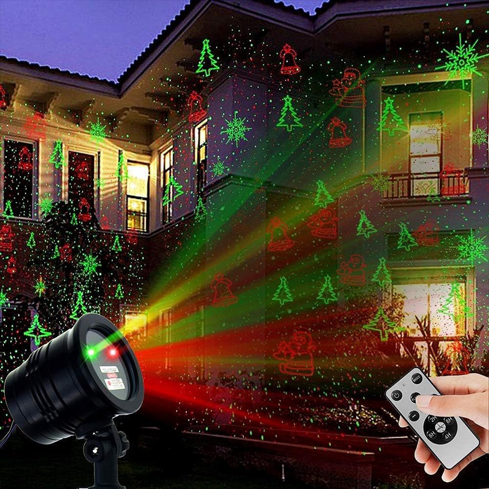 Christmas Laser Projector Lights Outdoor, Garden Laser Landscape Light with 5 Christmas Patterns & Red/Green Stars, IP65 Waterproof and Cold-Resistant, Aluminum Alloy Body