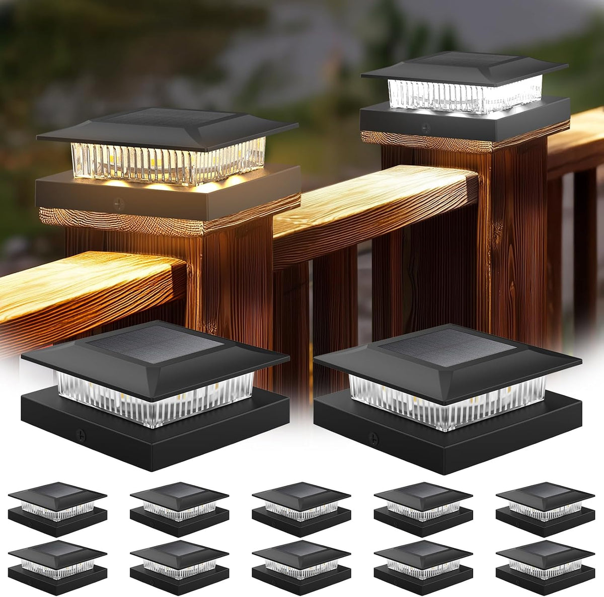 solar post cap lights 4x4, dual-color waterproof fence, main product view