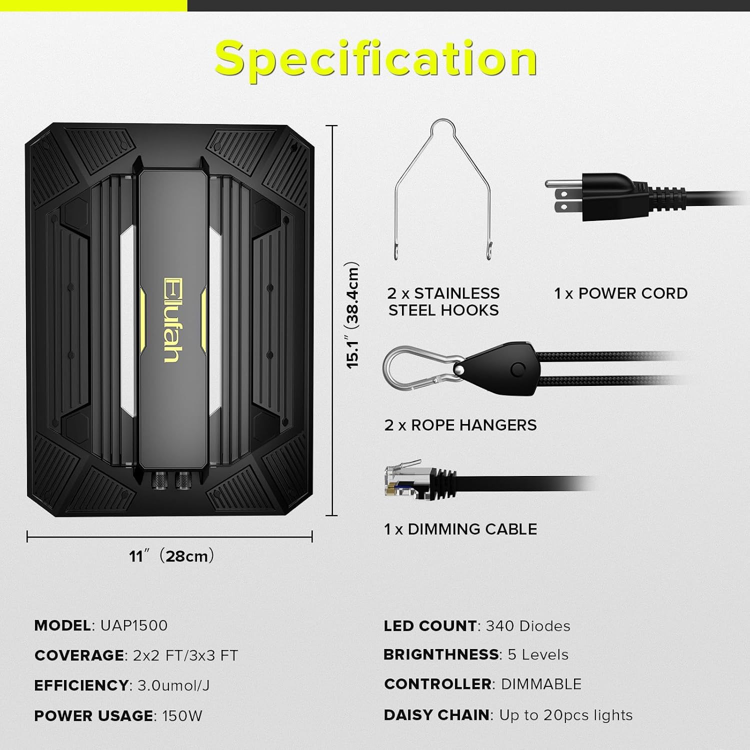 LED Grow Light 150W Full Spectrum Grow Lights for Indoor Plants | UAP1500 Commercial Growing Lamp Full Epar Boost Mode Switch Daisy Chain, Dimmable for Seeding Veg Bloom in 2x2, 3x3 Grow Tent