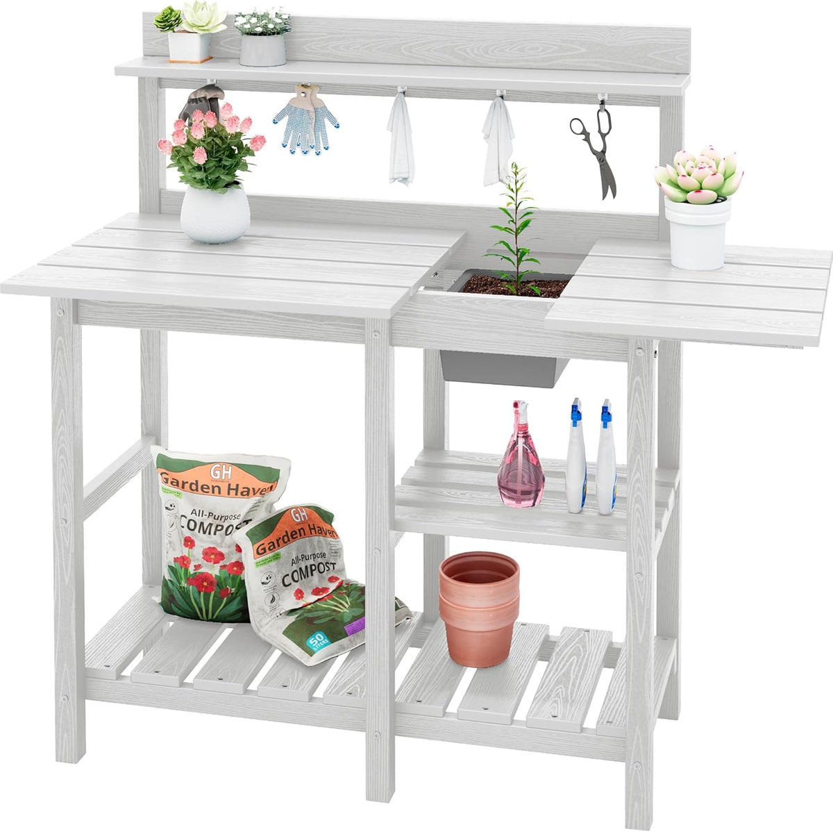 serwall outdoor potting bench with removable sink,gardening table,white, main product view