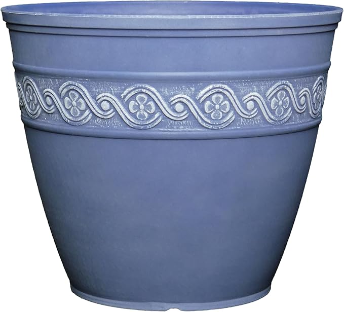 Classic Home and Garden Corinthian Round Planter, 13" Slate Blue