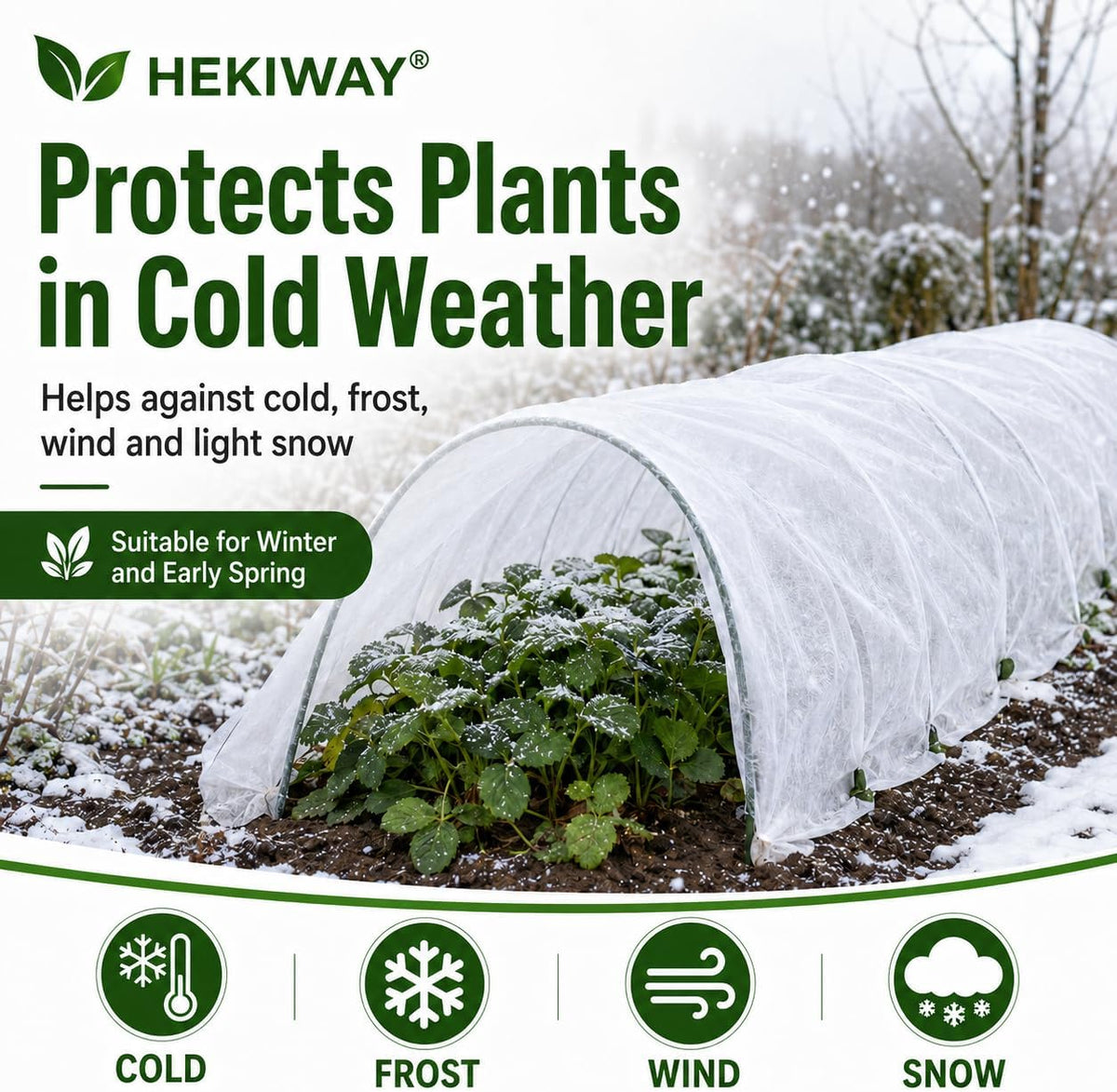 10 ft x 50 ft frost cloth, plant showing dimensions