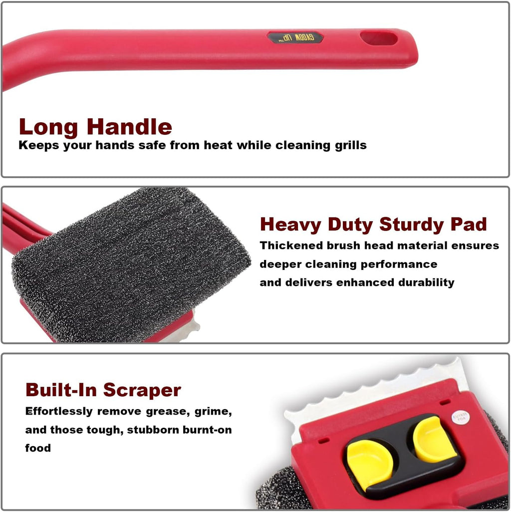 Grill Brush Bristle Free with Scraper and 2 Replacement Heads | grill cleaning brush,grill cleaner brush,grill brush for outdoor grill,grill rescue brush with heat resistant gloves