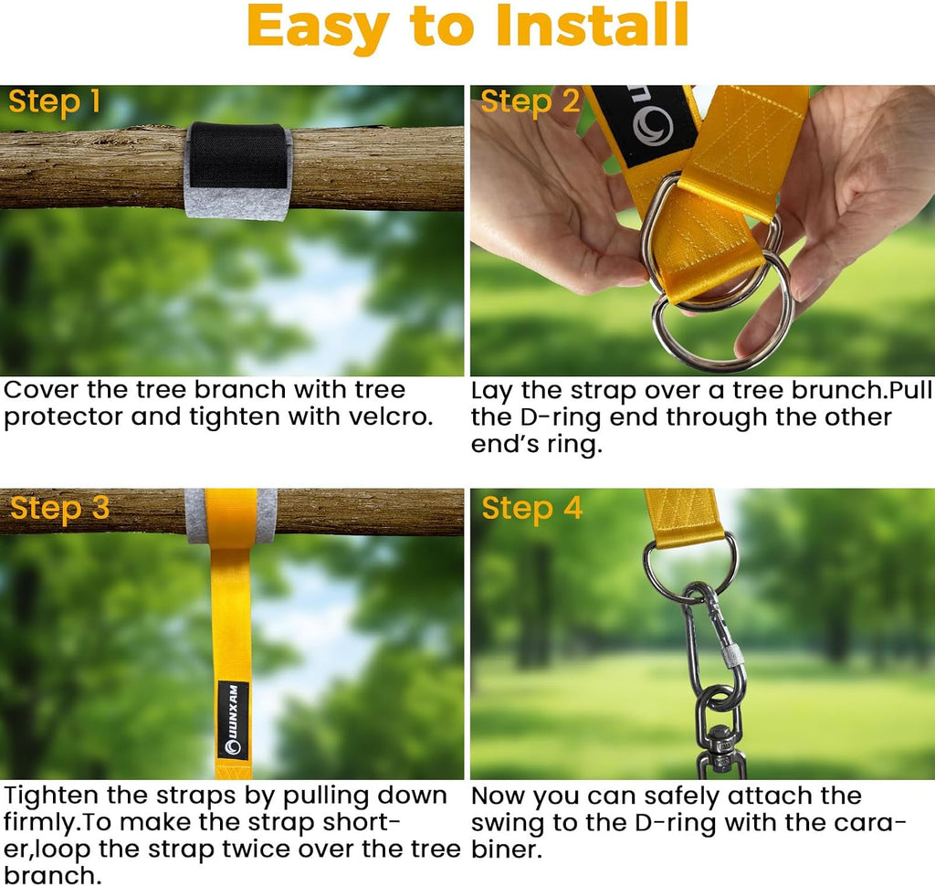 Tree Swing Hanging Kit-6.8ft Long Straps with Two Lock Carabiners&Tree Protectors,Tree Swing Straps Holds 5000 Lbs Breaking Strength-Easy&Fast Installation for All Types of Swings&Hammock