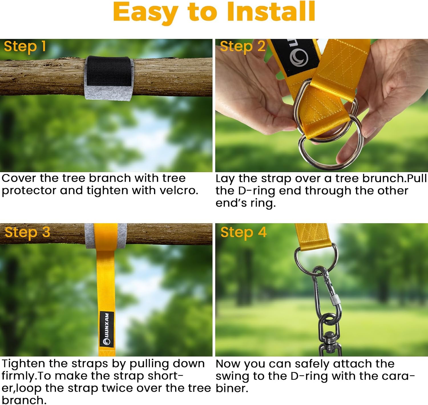Tree Swing Hanging Kit-6.8ft Long Straps with Two Lock Carabiners&Tree Protectors,Tree Swing Straps Holds 5000 Lbs Breaking Strength-Easy&Fast Installation for All Types of Swings&Hammock