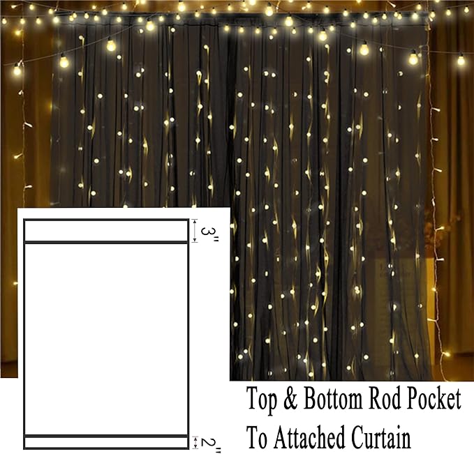10 x 10 Outdoor Black Tulle Backdrop Curtains Waterproof Voile Sheer Screen Breathable Mash Netting Light Filtering Privacy Curtains for Patio Porch Yard Pergola Gazebo, 2 Panels