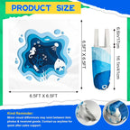6.5 X 6.5Ft Baby Beach Pool, 2 in 1 Square Portable Toddler Beach Puddle | Cartoon Ocean Theme, Waterproof & Sandproof, Cute Toddler Paddling Pool Beach Blanket with Carrying Bag for Boys Girls, Blue