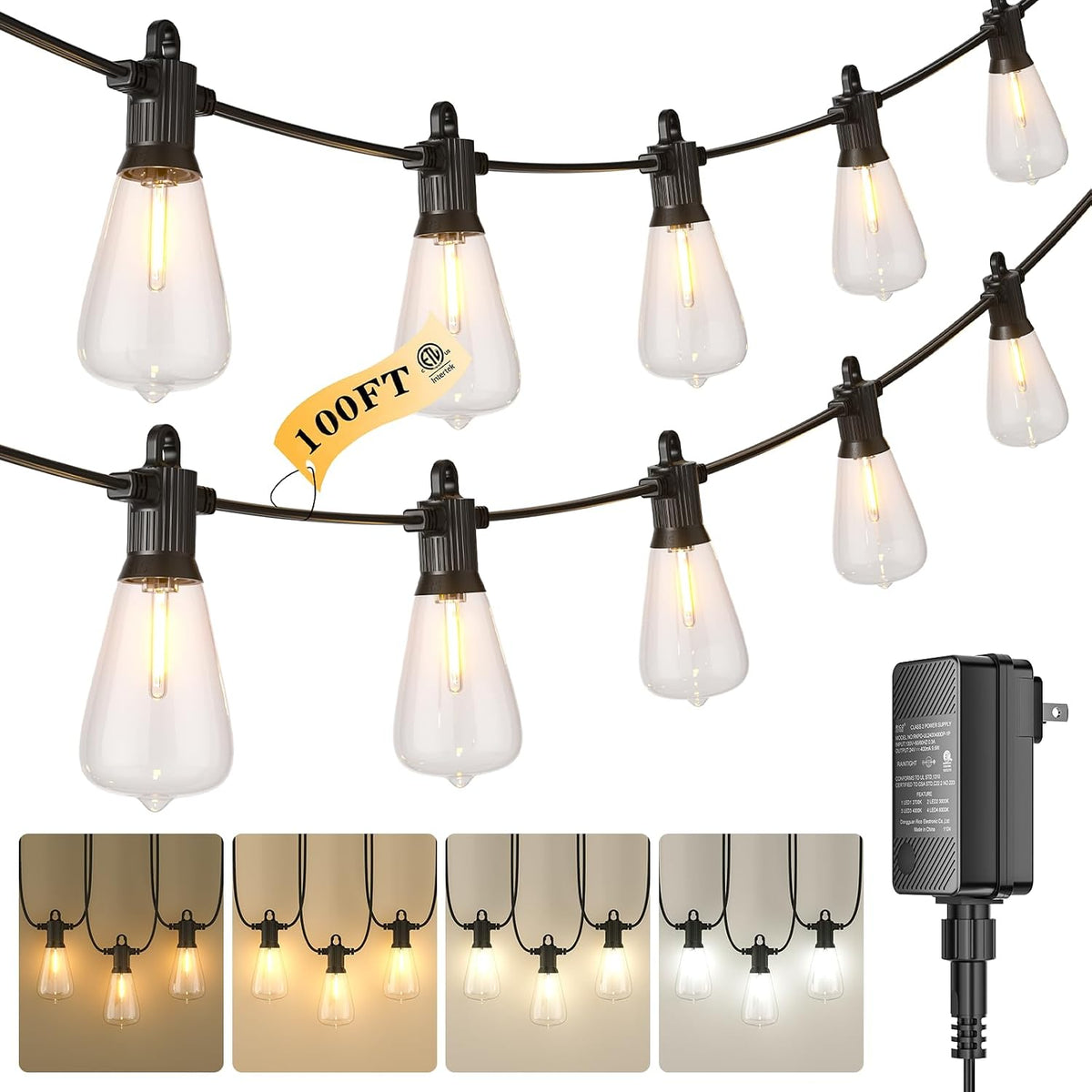 kawaya st38 100ft outdoor string lights, 2700k~6000k dimmable, main product view