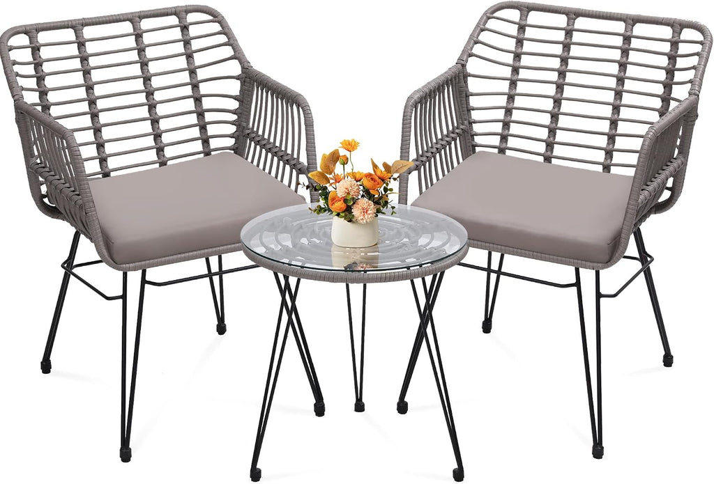 krofem 3 piece wicker patio bistro furniture set, main product view