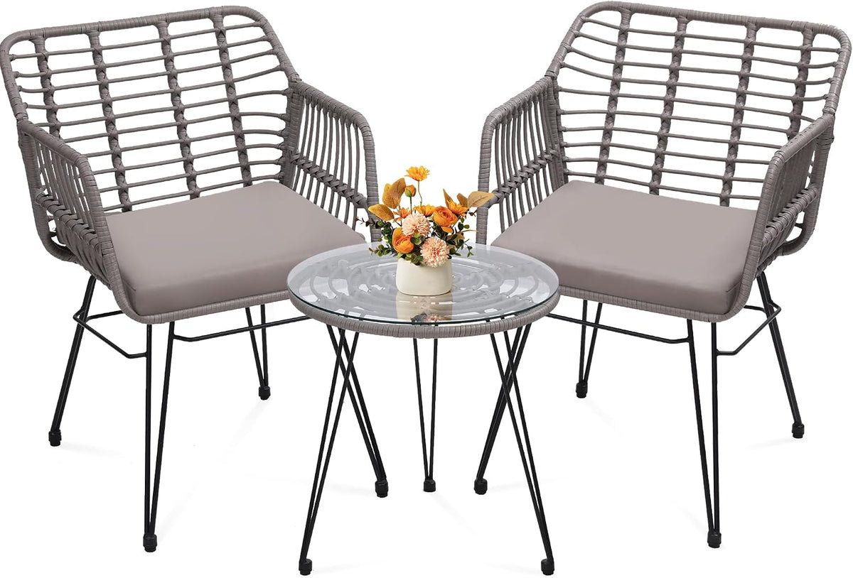 krofem 3 piece wicker patio bistro furniture set, main product view